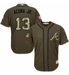 Men's Majestic Atlanta Braves #13 Ronald Acuna Jr. Authentic Green Salute to Service MLB Jersey