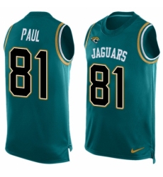 Men's Nike Jacksonville Jaguars #81 Niles Paul Limited Teal Green Player Name & Number Tank Top NFL Jersey