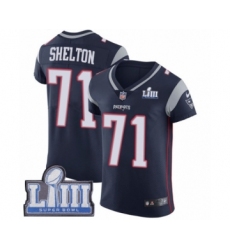Men's Nike New England Patriots #71 Danny Shelton Navy Blue Team Color Vapor Untouchable Elite Player Super Bowl LIII Bound NFL Jersey