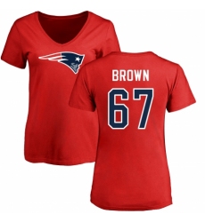 NFL Women's Nike New England Patriots #67 Trent Brown Red Name & Number Logo Slim Fit T-Shirt