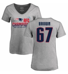 Women's Nike New England Patriots #67 Trent Brown Heather Gray 2017 AFC Champions V-Neck T-Shirt