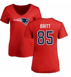 NFL Women's Nike New England Patriots #85 Kenny Britt Red Name & Number Logo Slim Fit T-Shirt