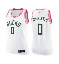Women's Milwaukee Bucks #0 Donte DiVincenzo Swingman White Pink Fashion Basketball Jersey