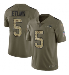 Men's Nike New England Patriots #5 Danny Etling Limited Olive Camo 2017 Salute to Service NFL Jersey