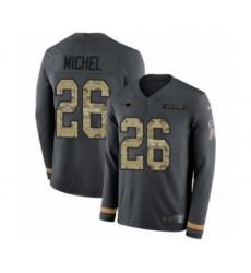 Youth Nike New England Patriots #26 Sony Michel Limited Black Salute to Service Therma Long Sleeve NFL Jersey