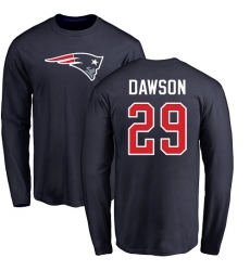 NFL Nike New England Patriots #29 Duke Dawson Navy Blue Name & Number Logo Long Sleeve T-Shirt