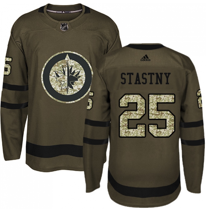 Men's Adidas Winnipeg Jets #25 Paul Stastny Authentic Green Salute to Service NHL Jersey