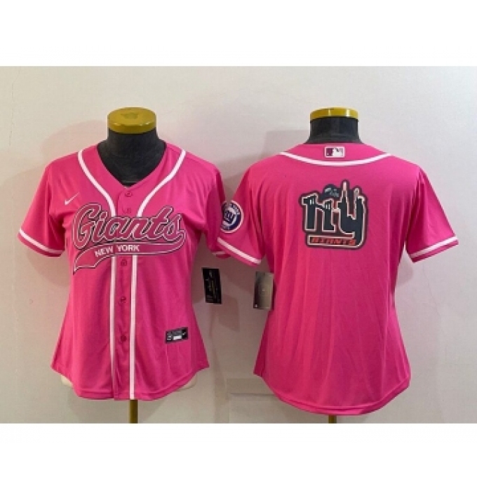 Women's New York Giants Pink Team Big Logo With Patch Cool Base Stitched Baseball Jersey
