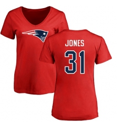 NFL Women's Nike New England Patriots #31 Jonathan Jones Red Name & Number Logo Slim Fit T-Shirt