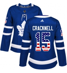 Women's Adidas Toronto Maple Leafs #15 Adam Cracknell Authentic Royal Blue USA Flag Fashion NHL Jersey