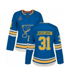 Women's St. Louis Blues #31 Chad Johnson Authentic Navy Blue Alternate 2019 Stanley Cup Champions Hockey Jersey