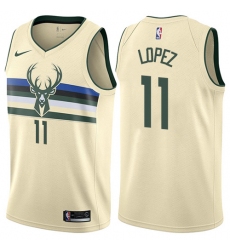 Youth Nike Milwaukee Bucks #11 Brook Lopez Swingman Cream NBA Jersey - City Edition
