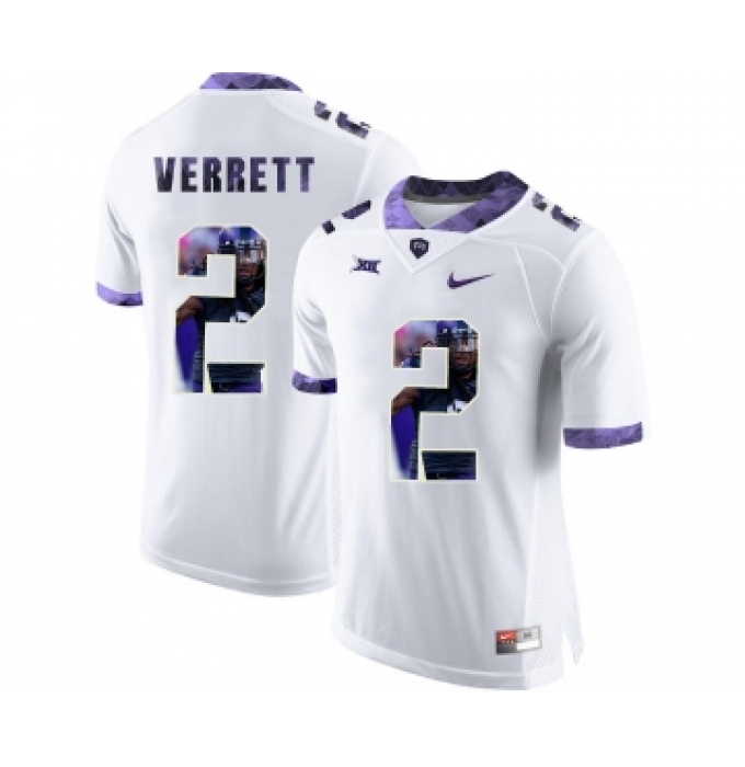 TCU Horned Frogs 2 Jason Verrett White With Portrait Print College Football Limited Jersey
