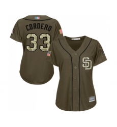 Women's San Diego Padres #33 Franchy Cordero Authentic Green Salute to Service Cool Base Baseball Jersey
