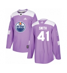 Men's Edmonton Oilers #41 Mike Smith Authentic Purple Fights Cancer Practice Hockey Jersey