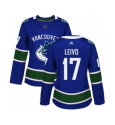 Women's Vancouver Canucks #17 Josh Leivo Authentic Blue Home Hockey Jersey
