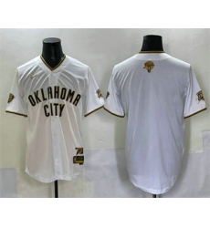 Men's Oklahoma City Thunder Blank White Gold 2025 Finals Vapor Stitched Baseball Jersey