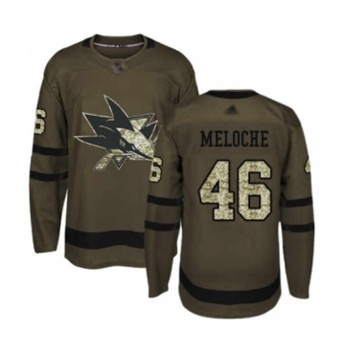 Men's San Jose Sharks #46 Nicolas Meloche Authentic Green Salute to Service Hockey Jersey