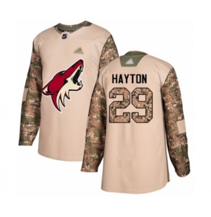 Youth Arizona Coyotes #29 Barrett Hayton Authentic Camo Veterans Day Practice Hockey Jersey