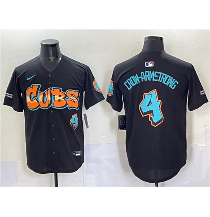 Men's Chicago Cubs #4 Pete Crow-Armstrong Black 'Graffiti North Side Edition' Vapor Premier Limited Stitched Baseball Jersey