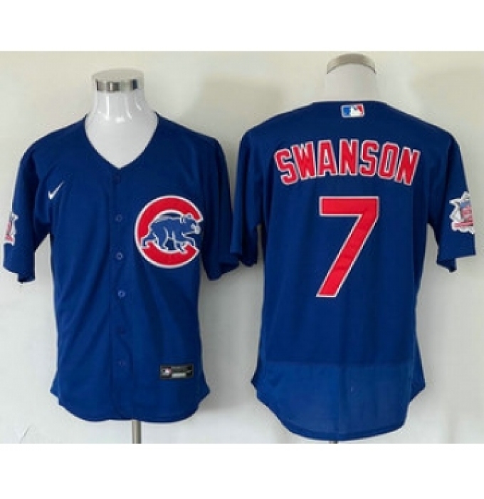Men's Chicago Cubs #7 Dansby Swanson Blue Stitched MLB Flex Base Nike Jersey