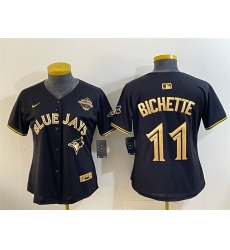 Women's Toronto Blue Jays #11 Bo Bichette Black Gold 2025 American League Champions Limited Stitched Baseball Jersey(Run Small)