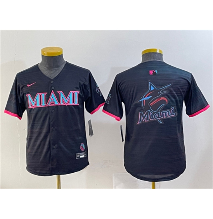 Youth Miami Marlins Team Big Logo Black 2025 City Connect Limited Stitched Baseball Jersey