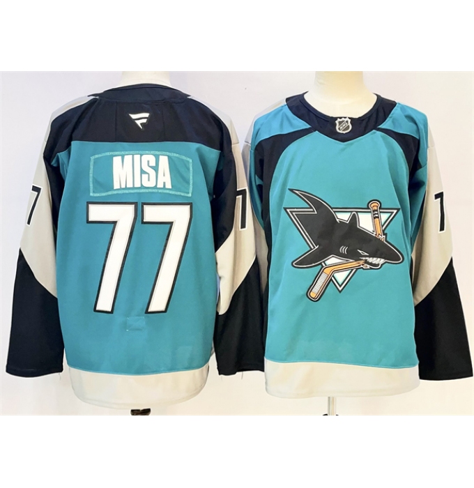 Men's San Jose Sharks #77 Michael Misa Teal 2025 Alternate Stitched Hockey Jersey