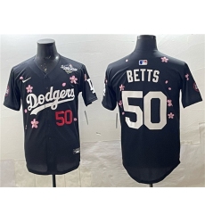 Men's Los Angeles Dodgers #50 Mookie Betts Black 2025 World Series Tokyo Series Limited Stitched Baseball Jersey