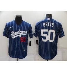 Men's Nike Los Angeles Dodgers #50 Mookie Betts Blue Stripes Authentic Jersey