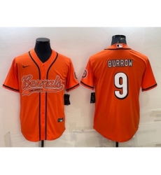Men's Cincinnati Bengals #9 Joe Burrow Orange With Patch Cool Base Stitched Baseball Jersey