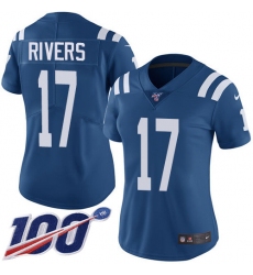 Women's Nike Indianapolis Colts #17 Philip Rivers Royal Blue Team Color Stitched NFL 100th Season Vapor Untouchable Limited Jersey