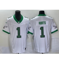 Men's Nike Philadelphia Eagles #1 Jalen Hurts White 2023 F.U.S.E. Vapor Limited Throwback Stitched Football Jersey