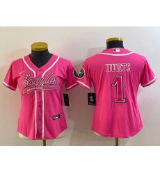 Women's Philadelphia Eagles #1 Jalen Hurts Pink Cool Base Stitched Baseball Jersey