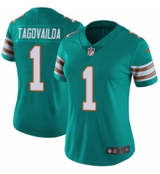 Women's Miami Dolphins #1 Tua Tagovailoa Aqua Green Alternate Stitched Vapor Untouchable Limited Jersey