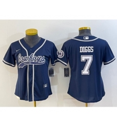 Women's Dallas Cowboys #7 Trevon Diggs Navy Blue With Patch Cool Base Stitched Baseball Jersey