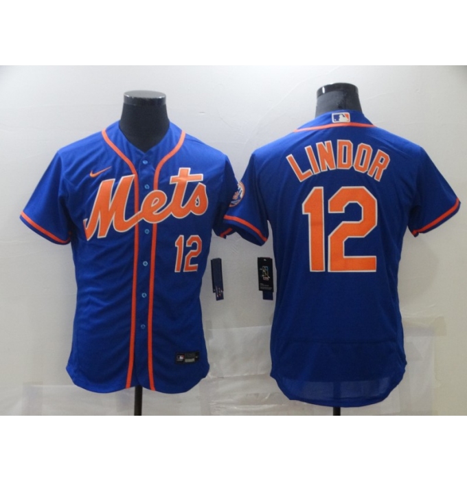 Men's Nike New York Mets #12 Francisco Lindor Blue Elite Jersey