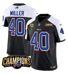Men's Buffalo Bills #40 Von Miller Black White 2023 F.U.S.E. AFC East Champions With 4-star C Football Stitched Jersey