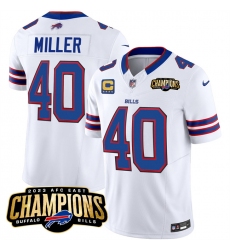 Men's Buffalo Bills #40 Von Miller White 2023 F.U.S.E. AFC East Champions With 4-star C Football Stitched Jersey