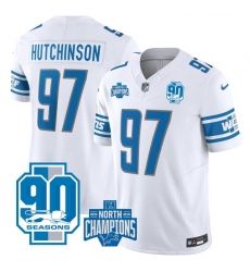 Men's Detroit Lions #97 Aidan Hutchinson White 2023 90th Anniversary North Division Champions Limited Stitched Jersey