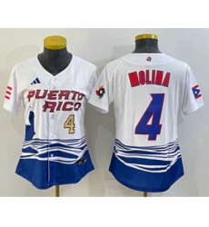 Womens Puerto Rico Baseball #4 Yadier Molina Number 2023 Red World Classic Stitched Jersey