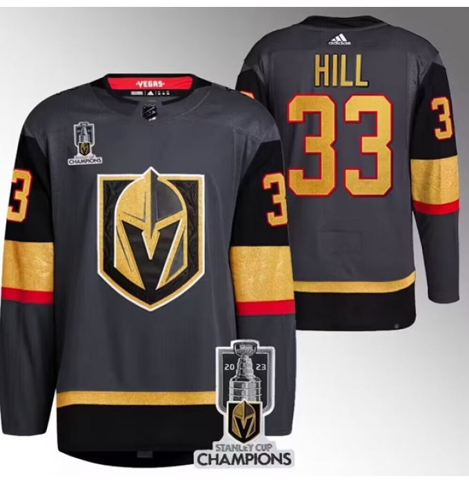 Men's Vegas Golden Knights #33 Adin Hill Gray 2023 Stanley Cup Champions Stitched Jersey