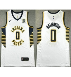 Men's Indiana Pacers #0 Tyrese Haliburton White Association Edition Sponsor Stitched Jersey
