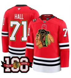 Men's Chicago Blackhawks #71 Taylor Hall Red 2025 Home 100th Anniversary Stitched Hockey Jersey