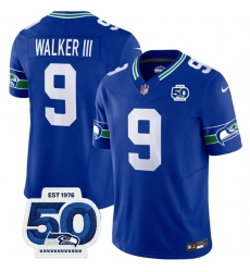 Men's Seattle Seahawks #9 Kenneth Walker III Royal 2025 F.U.S.E 50th Anniversary Throwback Vapor Limited Football Stitched Jersey