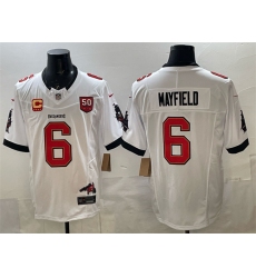 Men's Tampa Bay Buccaneers #6 Baker Mayfield White F.U.S.E. 50th Season & 4-Star C Vapor Limited Football Stitched Jersey