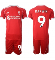 Men's Liverpool #9 Darwin 2025 Red Home Soccer Jersey Suit