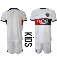 Kids Paris St Germain Blank White 2023-24 Away Soccer Jersey