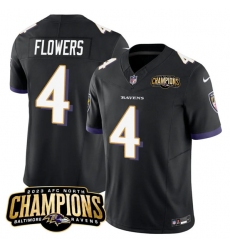 Men's Baltimore Ravens #4 Zay Flowers Black 2023 F.U.S.E. AFC North Champions Vapor Limited Football Stitched Jersey