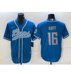 Men's Nike Detroit Lions #16 Jared Goff Blue Cool Base Stitched Baseball Jersey